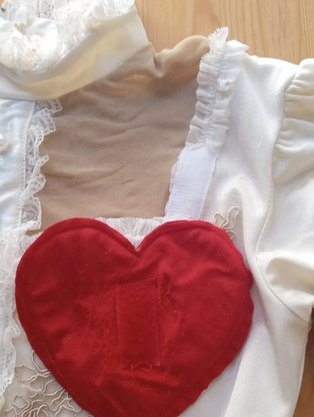 Ivory Lace Figure Skating Quick Change Costume with Red Heart Accent Handmade